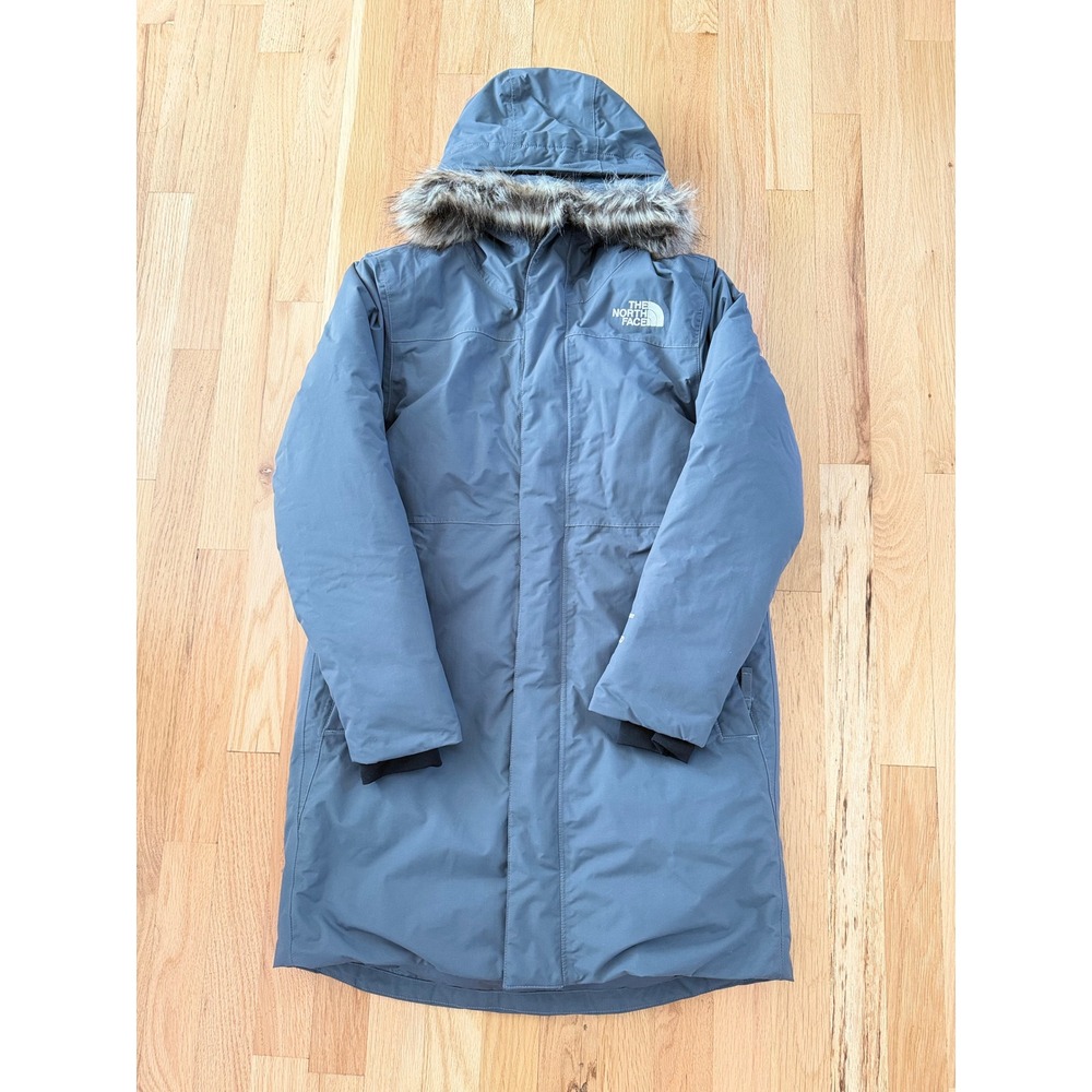 The North Face Girls Arctic Parka Down Insulated Faux Fur Hood Grey L 14/16